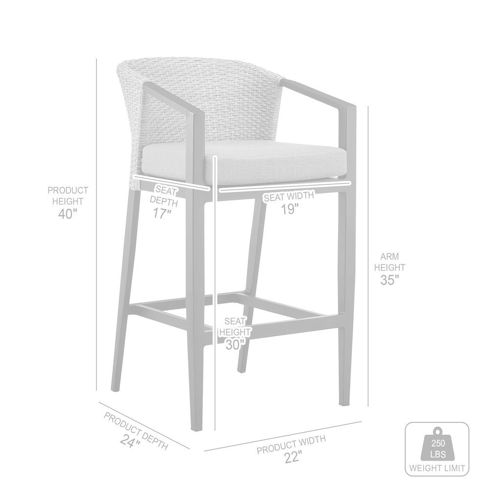 Outdoor Patio Counter or Bar Height Bar Stool in Aluminum and Wicker. Picture 11