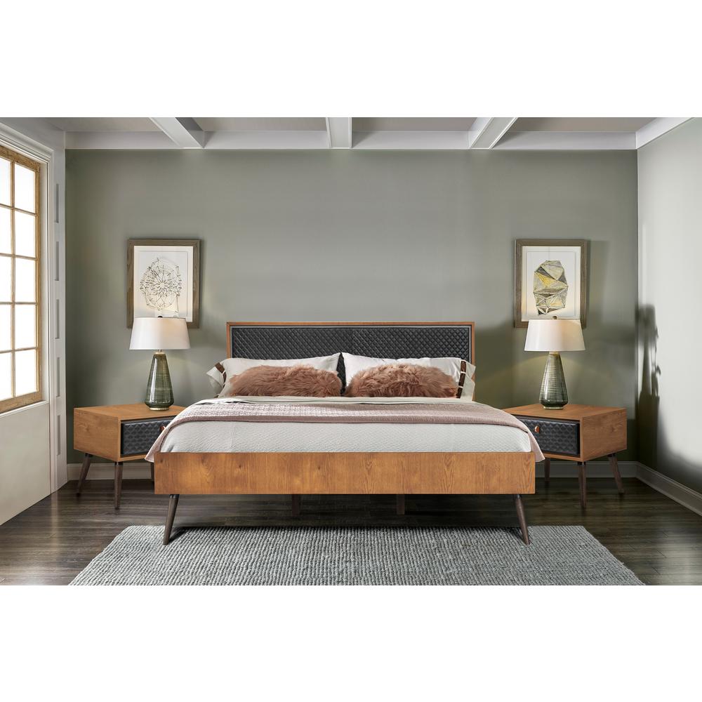 Coco Rustic 3 Piece Upholstered Platform Bedroom set in King with 2 Nightstands. Picture 6