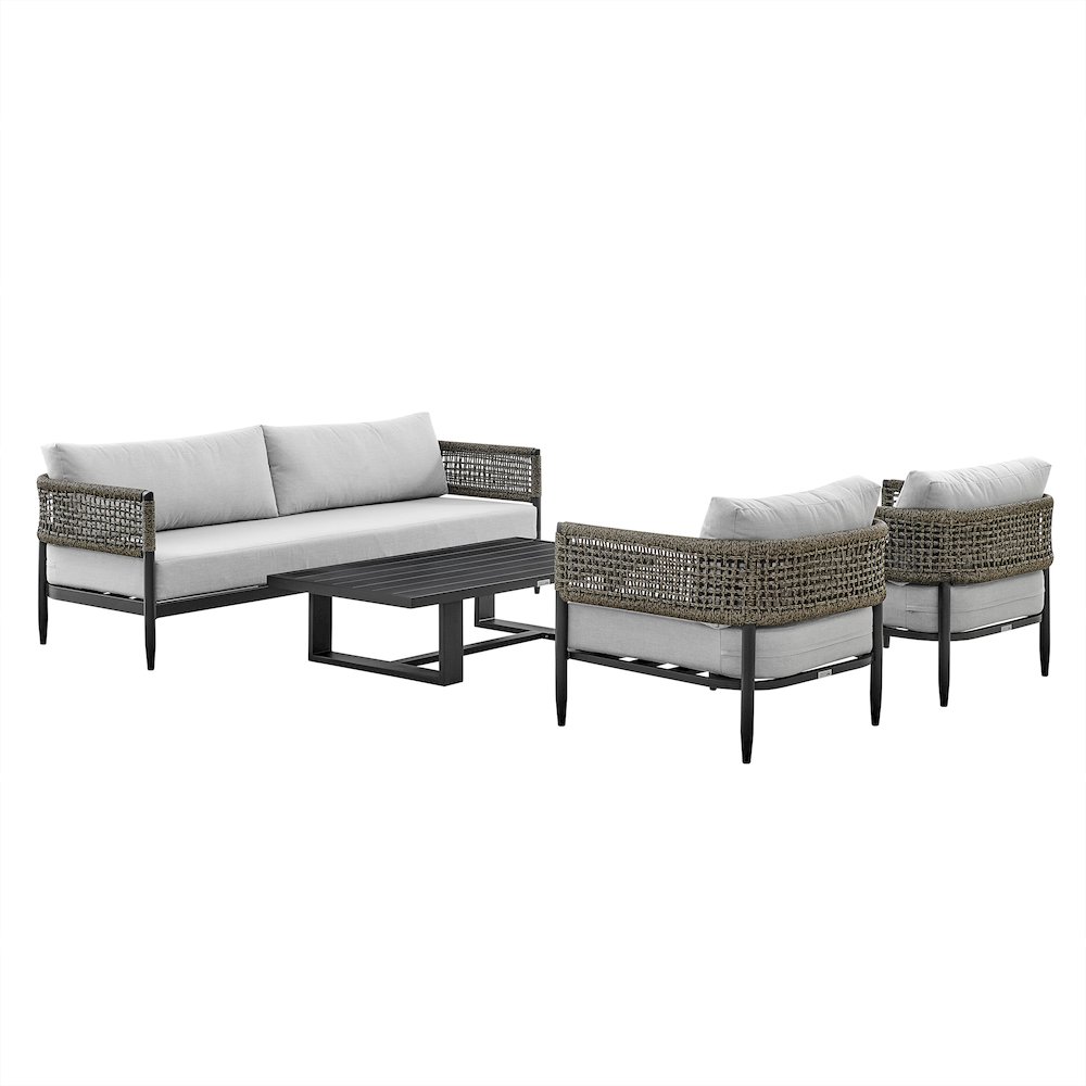 Alegria Aluminum and Rope Outdoor Sofa in Black and Gray. Picture 1
