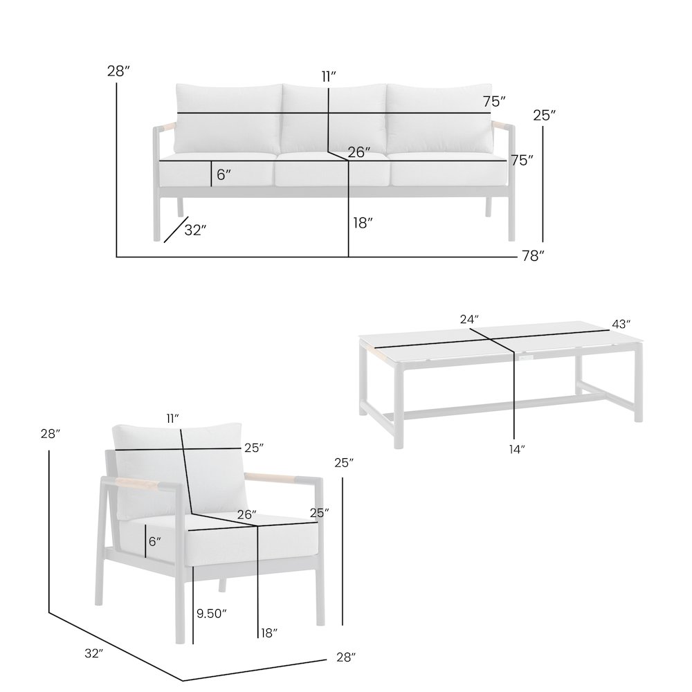 Crown Aluminum and Teak Wood Outdoor Sofa in Black and Dark Gray. Picture 4