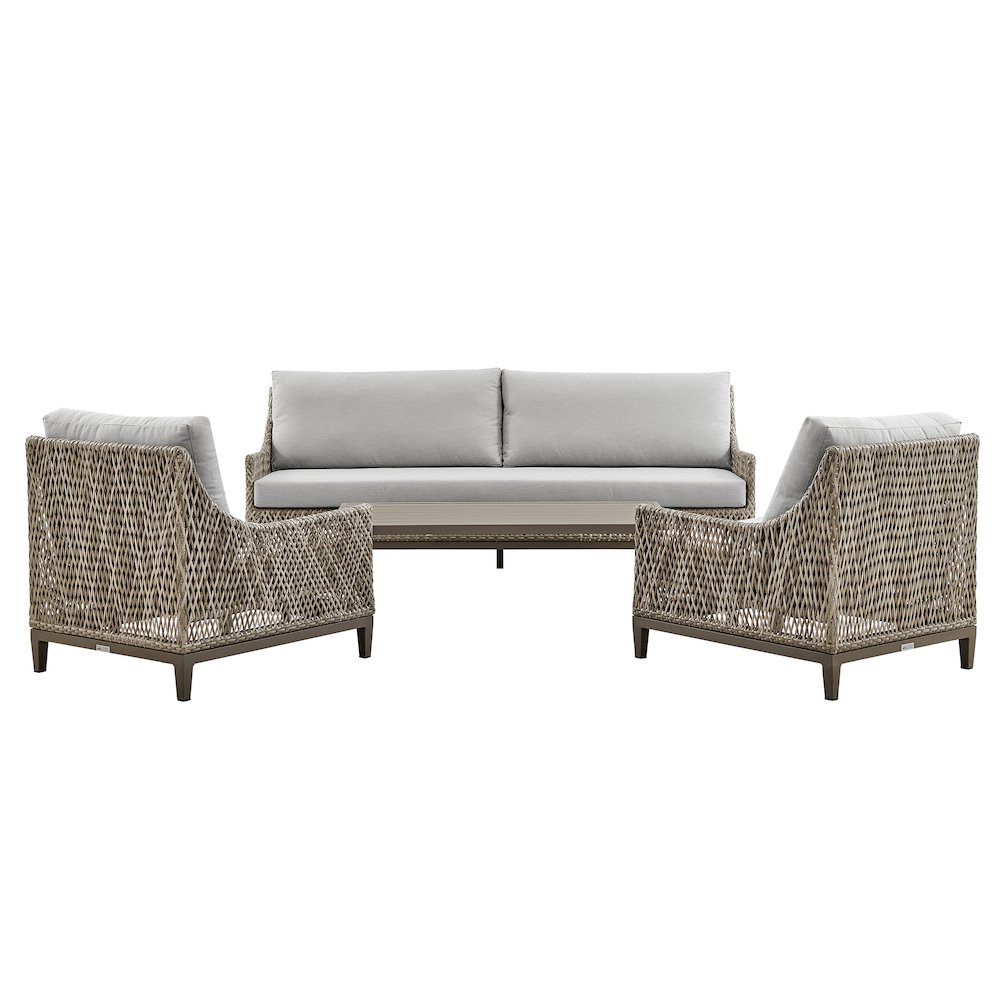 Grenada Wicker and Aluminum Outdoor Sofa in Brown with Gray Cushions. Picture 1