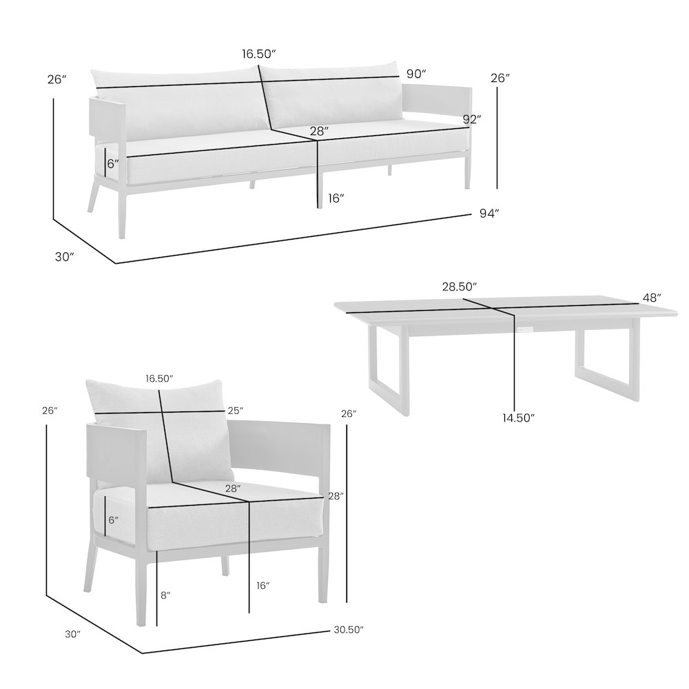 Menorca Aluminum Outdoor Sofa in Dark Gray. Picture 4