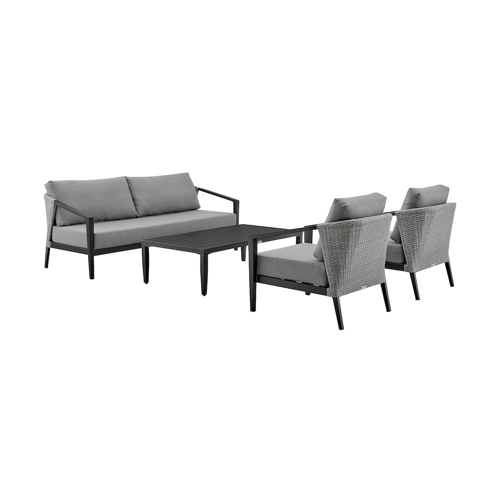 Palma Wicker and Aluminum Outdoor Sofa in Black and Dark Gray. Picture 1
