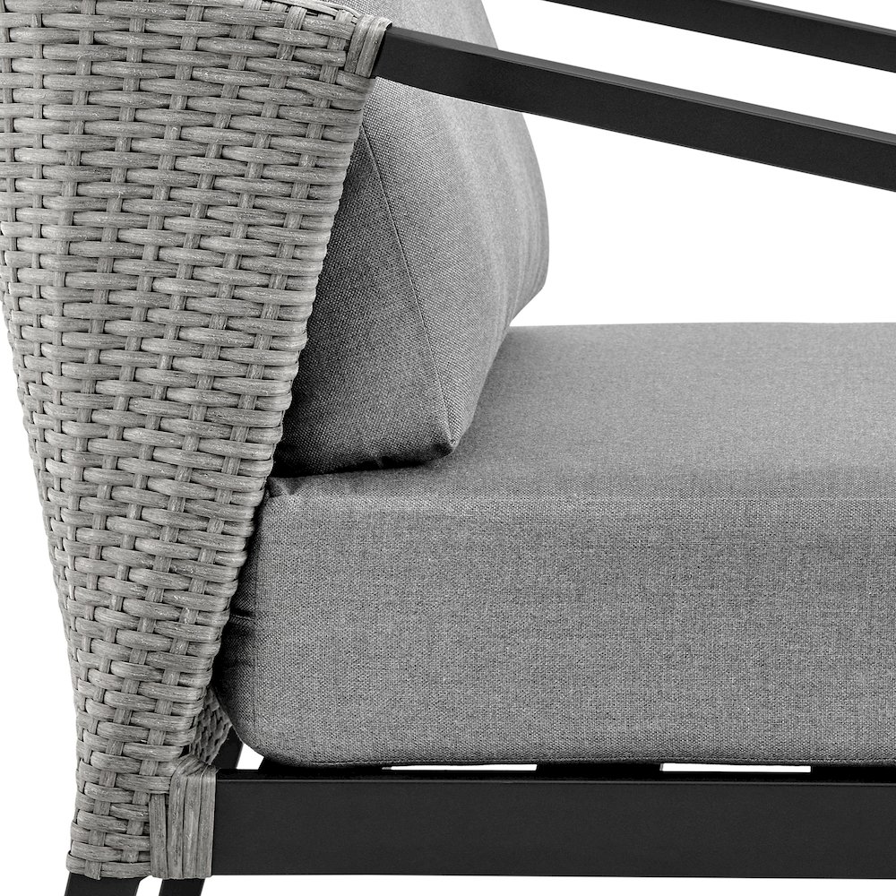Palma Wicker and Aluminum Outdoor Sofa in Black and Dark Gray. Picture 4