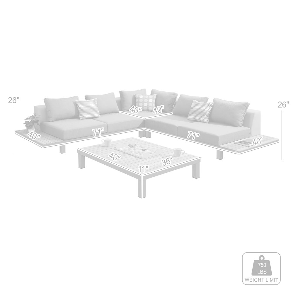 Polo Aluminum and Teak Wood Outdoor Coffee Table in Gray. Picture 5
