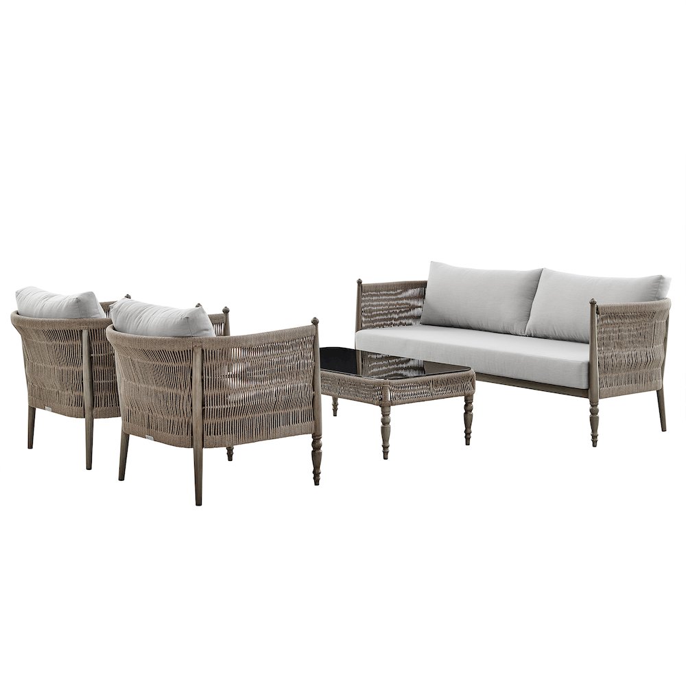Safari Aluminum and Rope Outdoor Sofa in Brown with Gray Cushions. Picture 1