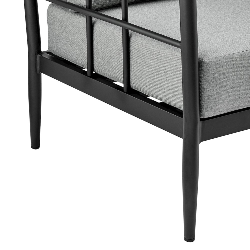 Veyda Aluminum and Teak Wood Outdoor Sofa in Black and Dark Gray. Picture 5