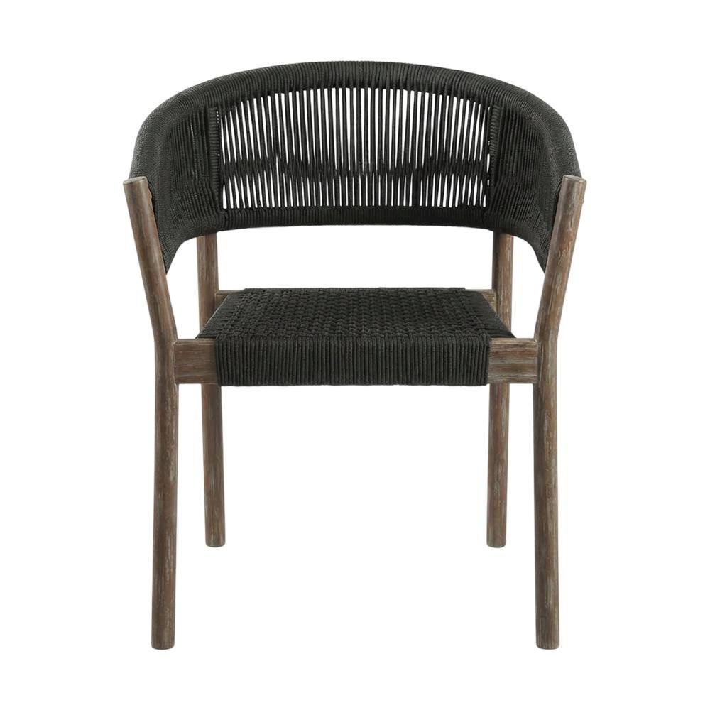 Light Eucalyptus Outdoor Dining Chair Set With Charcoal Rope And Armrests. Picture 4