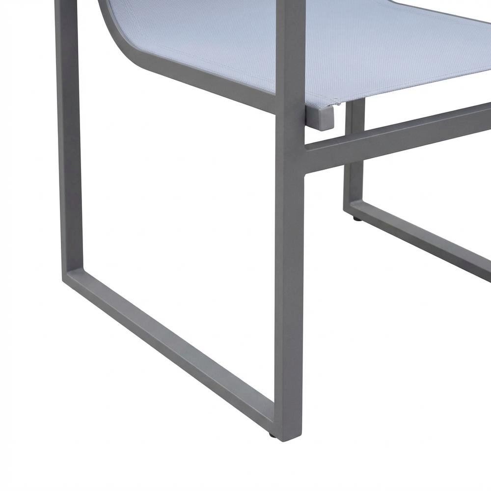 Gray Outdoor Patio Dining Chair Set With Sling Textilene And Wood Accents. Picture 6