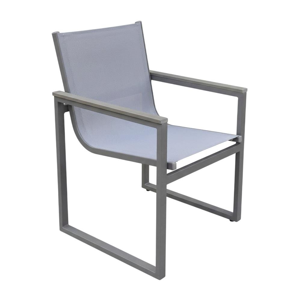 Gray Outdoor Patio Dining Chair Set With Sling Textilene And Wood Accents. Picture 1