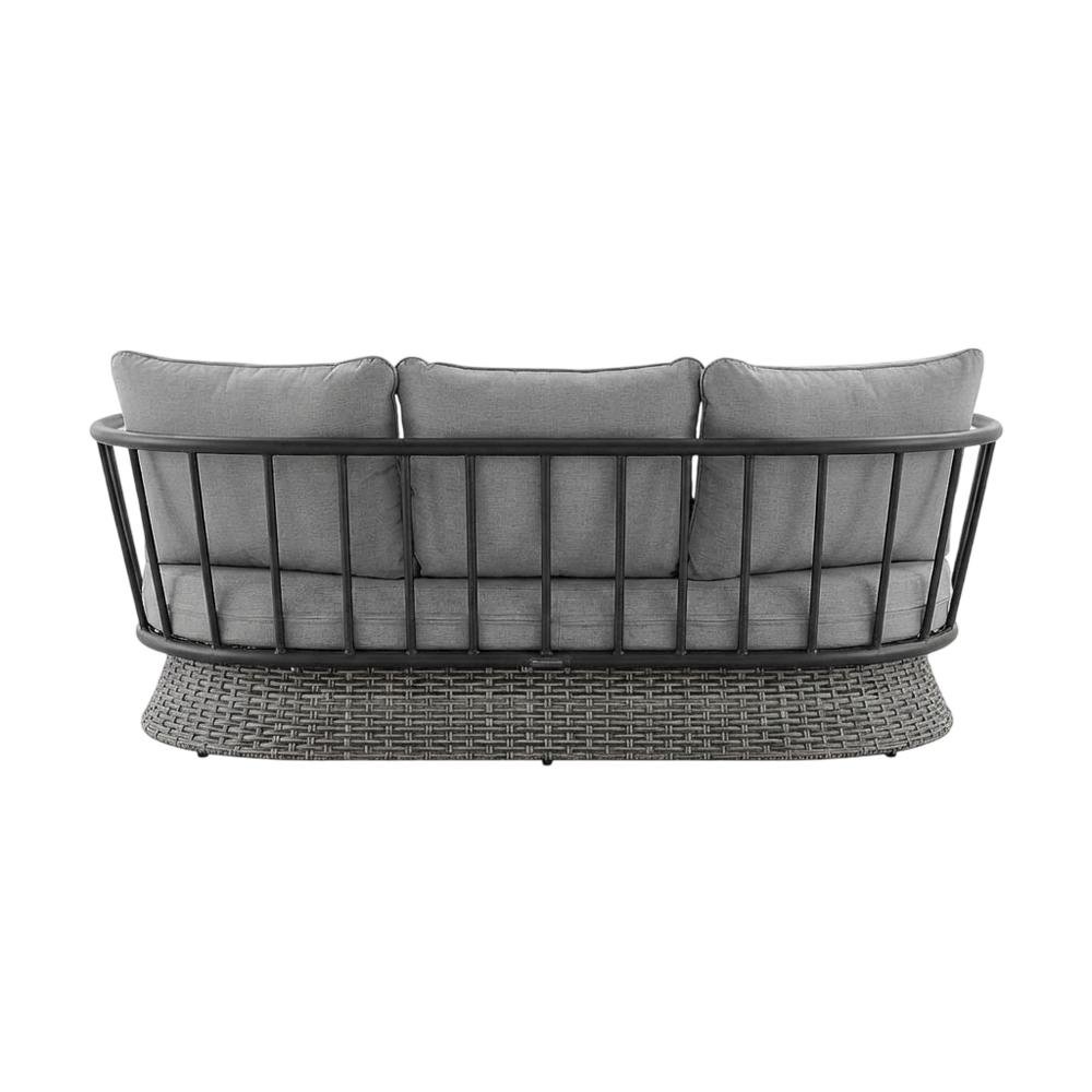 Dark Gray And Black Wicker Aluminum Outdoor Sofa With Water-Resistant Fabric. Picture 4