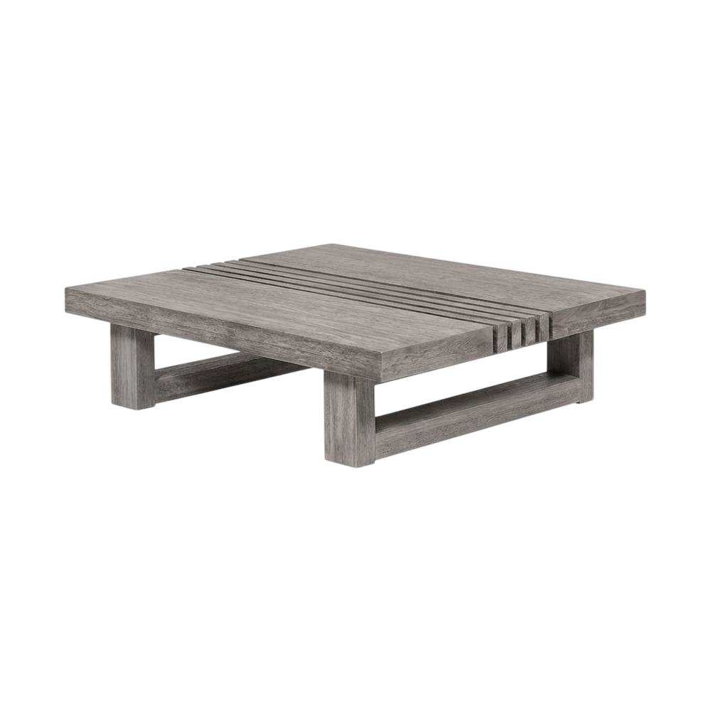Gray Eucalyptus Outdoor Coffee Table With Modern Design, Solid Wood Construction. Picture 1