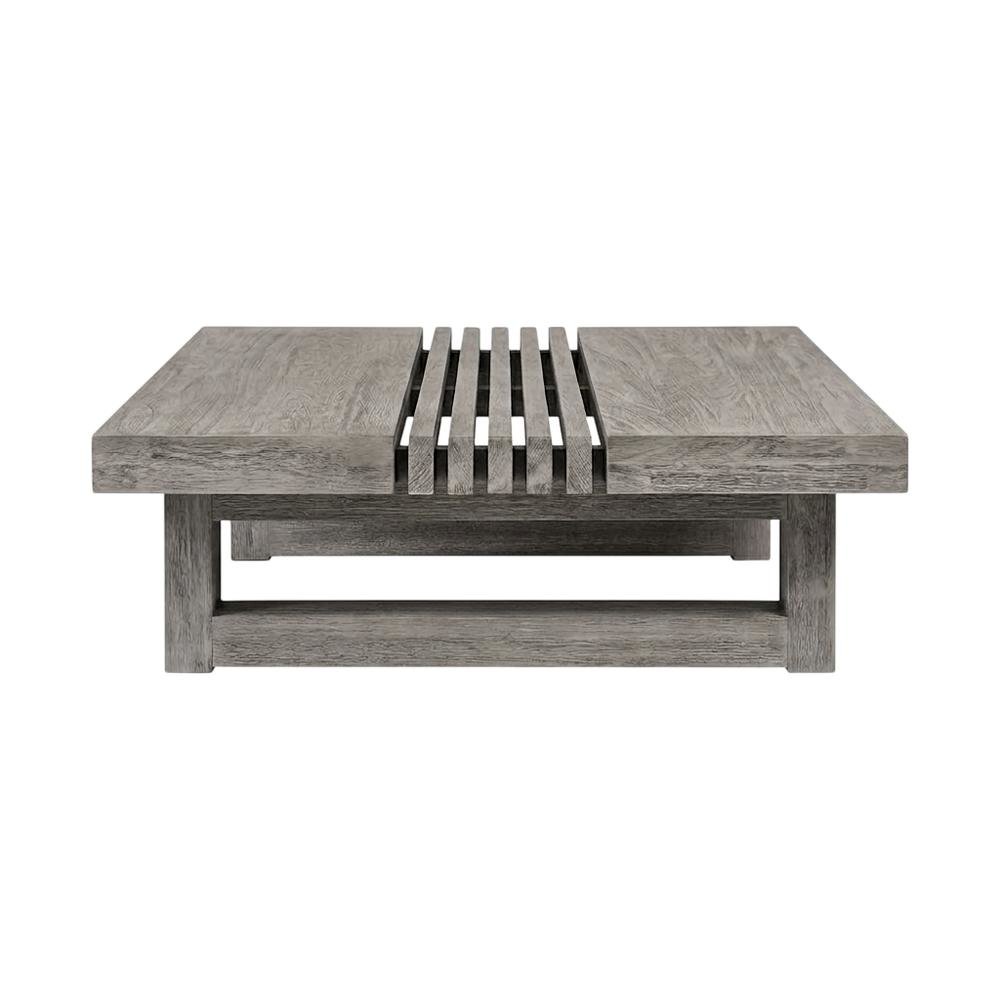 Gray Eucalyptus Outdoor Coffee Table With Modern Design, Solid Wood Construction. Picture 4