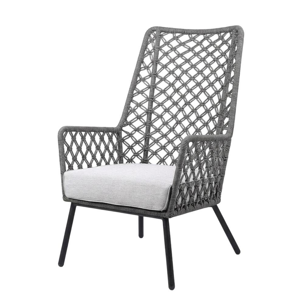 Gray Rope Indoor Outdoor Steel Lounge Chair, Cushioned Seat, Uv Resistance. Picture 1