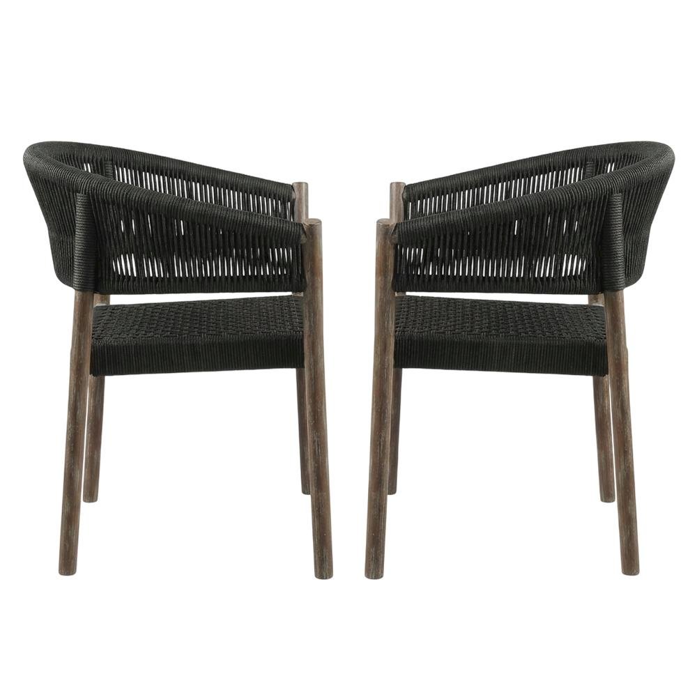 Light Eucalyptus Outdoor Dining Chair Set With Charcoal Rope And Armrests. Picture 1