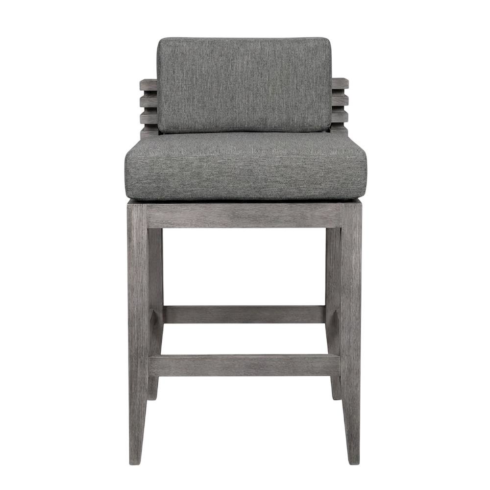 Gray Eucalyptus Wood Outdoor Patio Counter Stool With Cushions. Picture 4