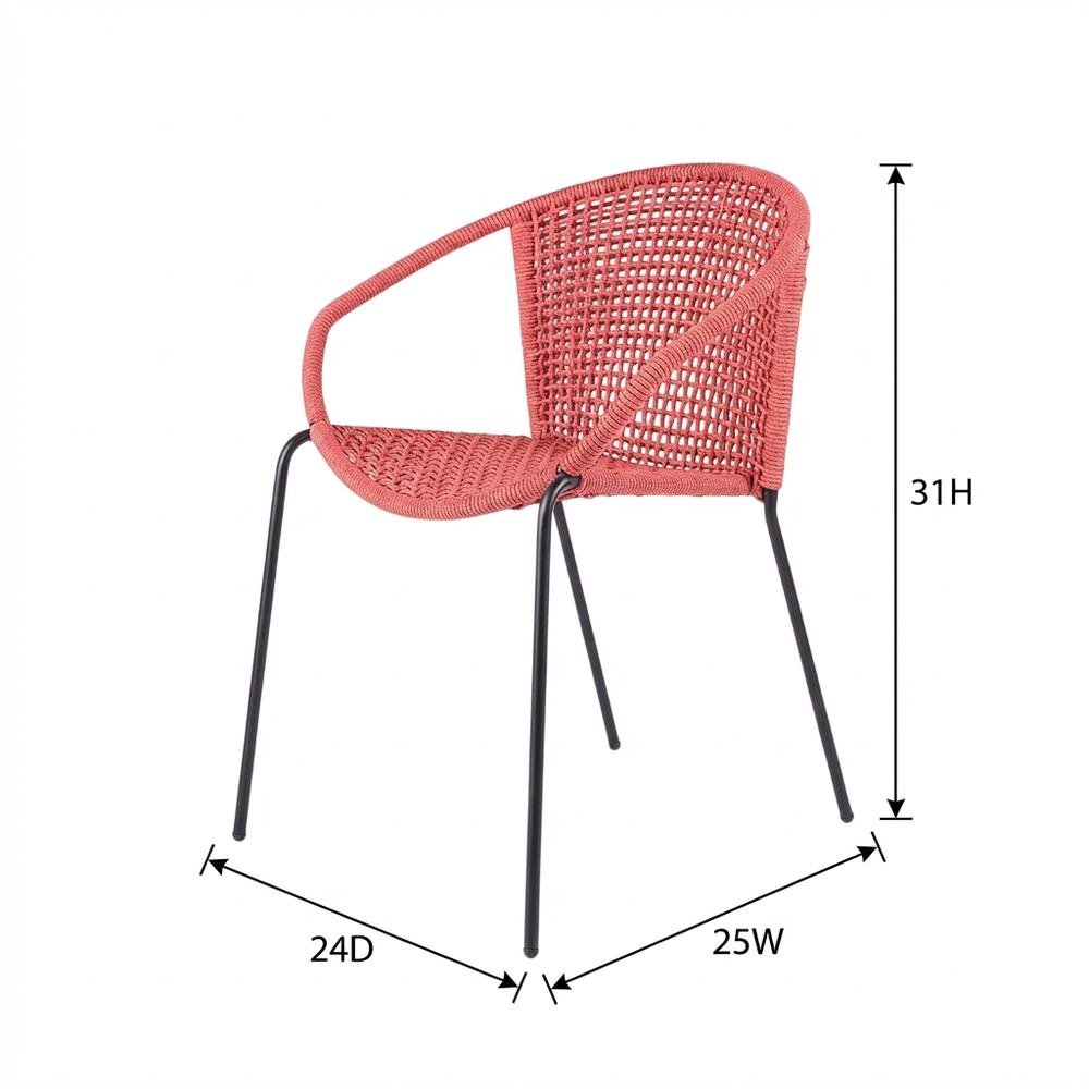 Stackable Steel Dining Chair With Brick Red Rope, Uv Resistant Outdoor Seating. Picture 7