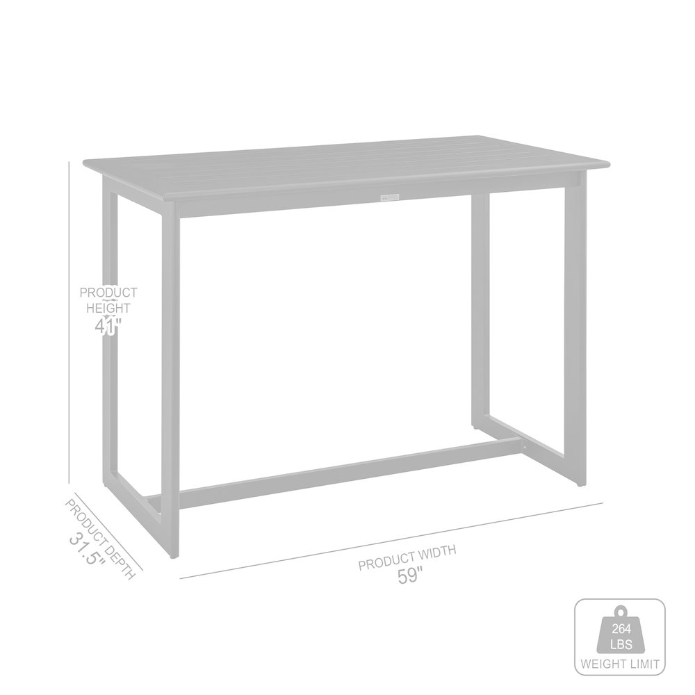 Palma Outdoor Patio 5-Piece Bar Table Set in Aluminum with Gray Cushions. Picture 12