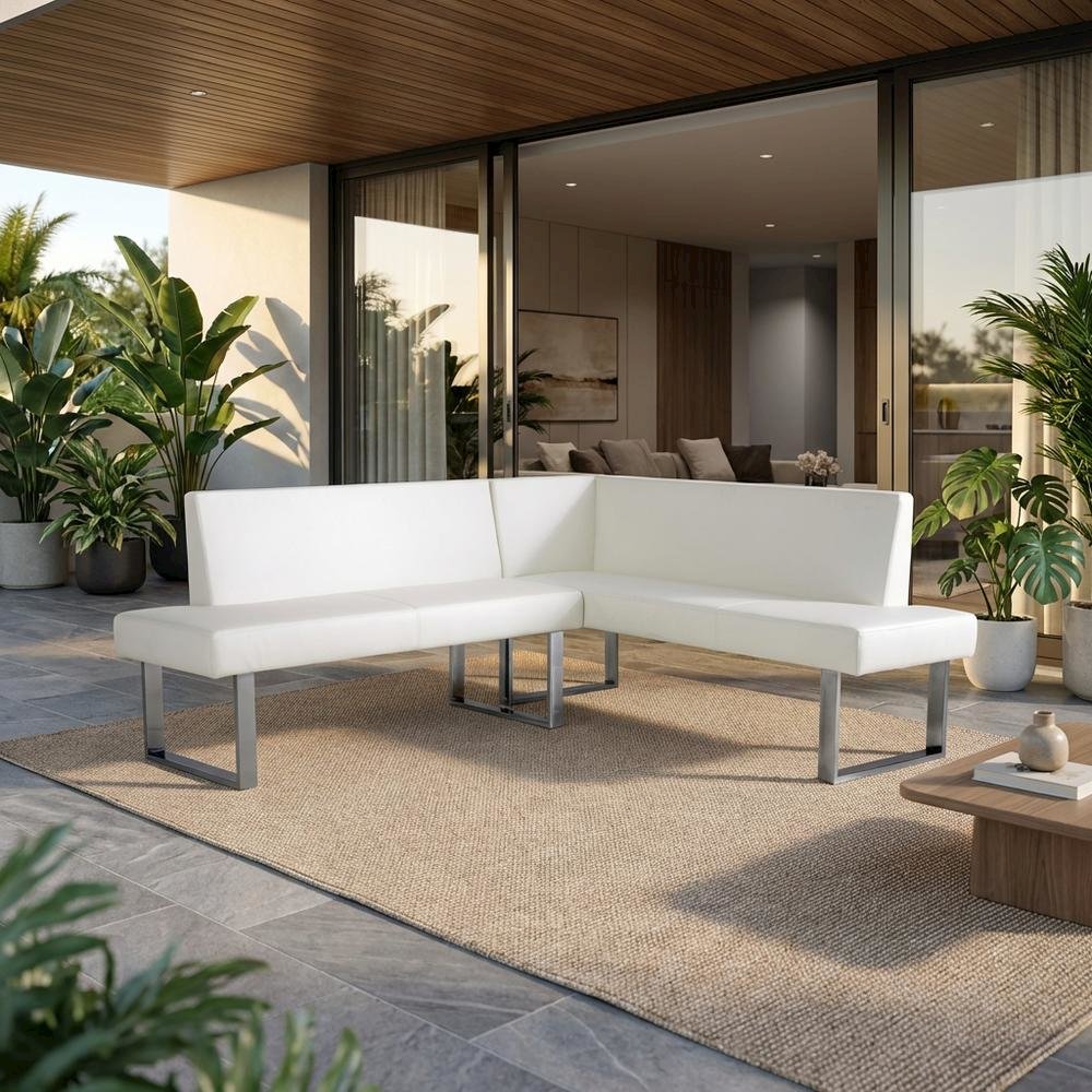 White Corner Outdoor Sofa With Polyurethane Fabric And Cushioned Seating. Picture 2