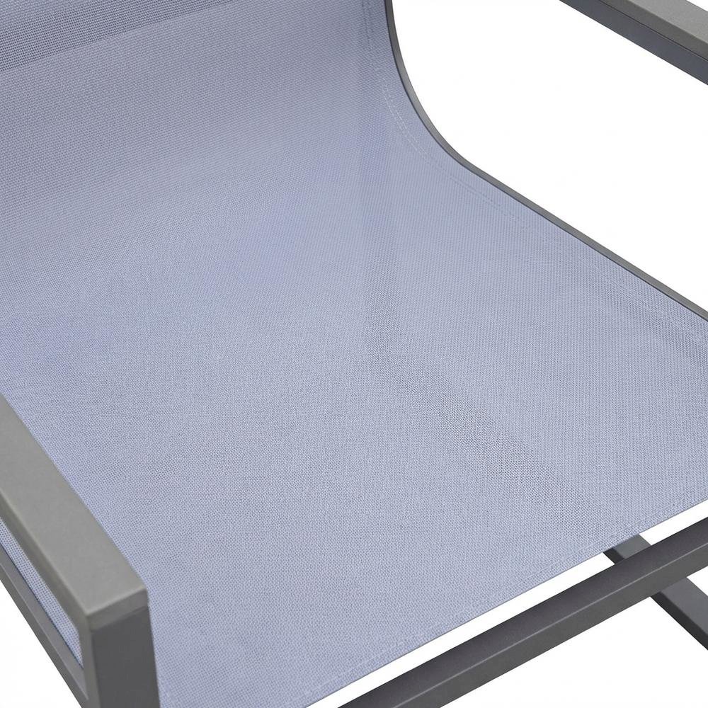 Gray Outdoor Patio Dining Chair Set With Sling Textilene And Wood Accents. Picture 5