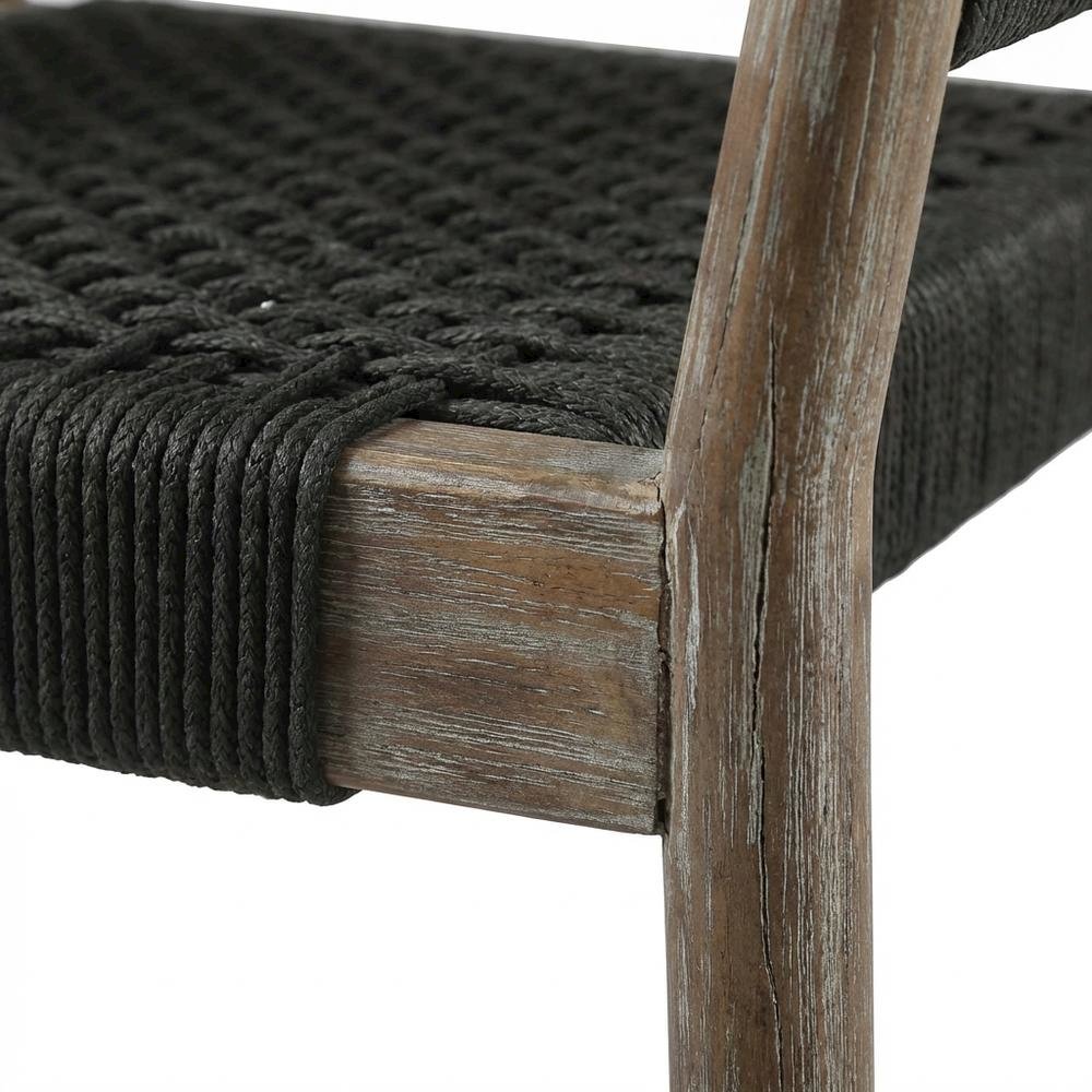 Light Eucalyptus Outdoor Dining Chair Set With Charcoal Rope And Armrests. Picture 6