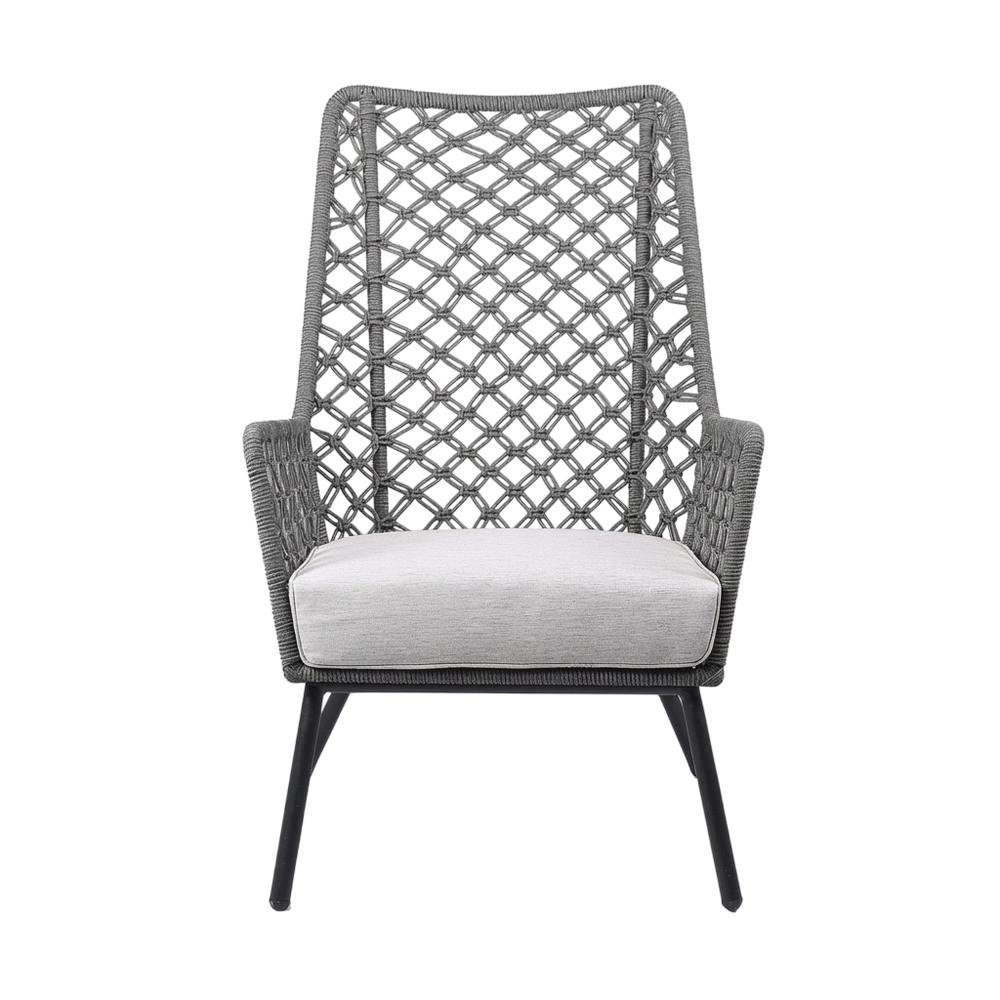 Gray Rope Indoor Outdoor Steel Lounge Chair, Cushioned Seat, Uv Resistance. Picture 4