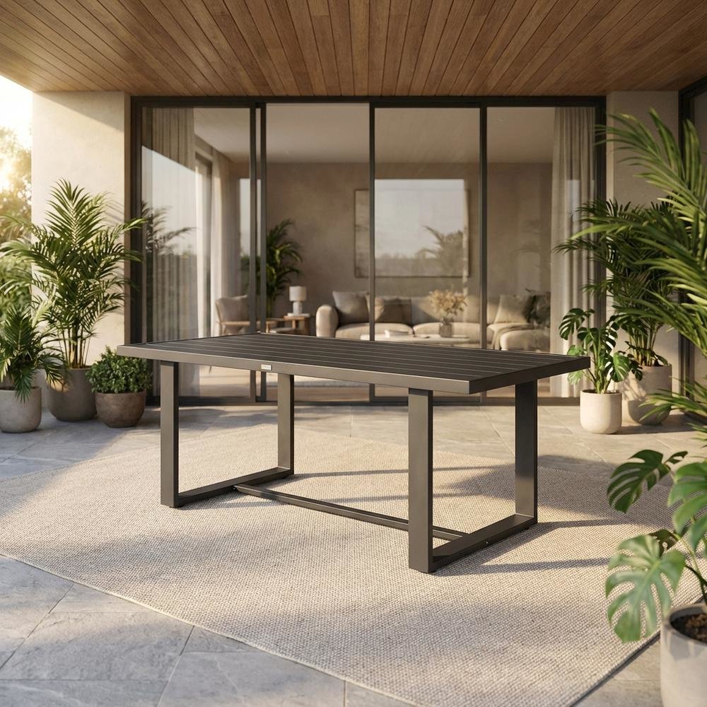 Dark Gray Outdoor Patio Dining Table With Aluminum Frame. Picture 2