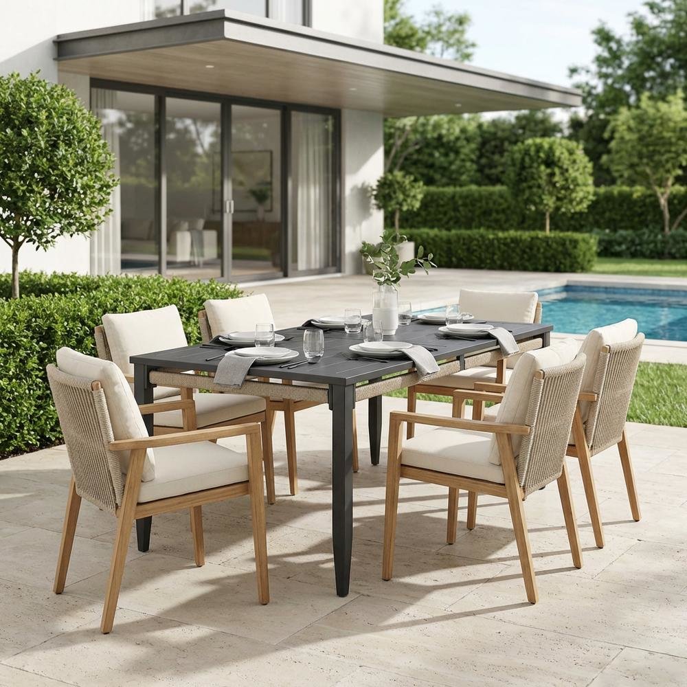 Aluminum Rectangular Dining Table In Charcoal Finish With Modern Style. Picture 3
