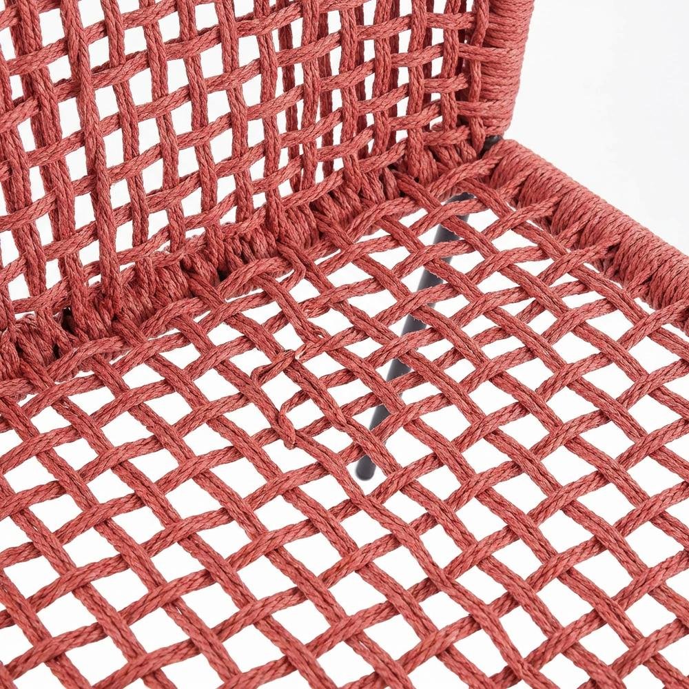 Stackable Steel Dining Chair With Brick Red Rope, Uv Resistant Outdoor Seating. Picture 5