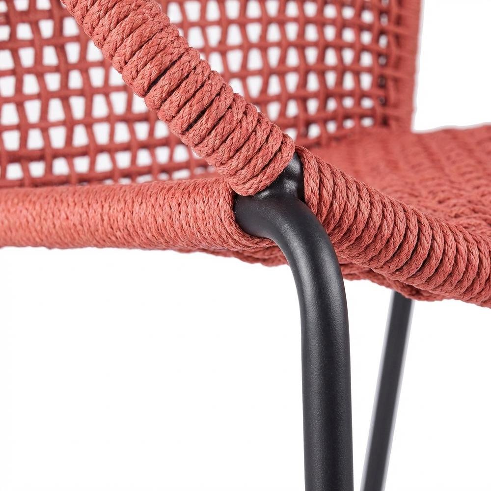 Stackable Steel Dining Chair With Brick Red Rope, Uv Resistant Outdoor Seating. Picture 6