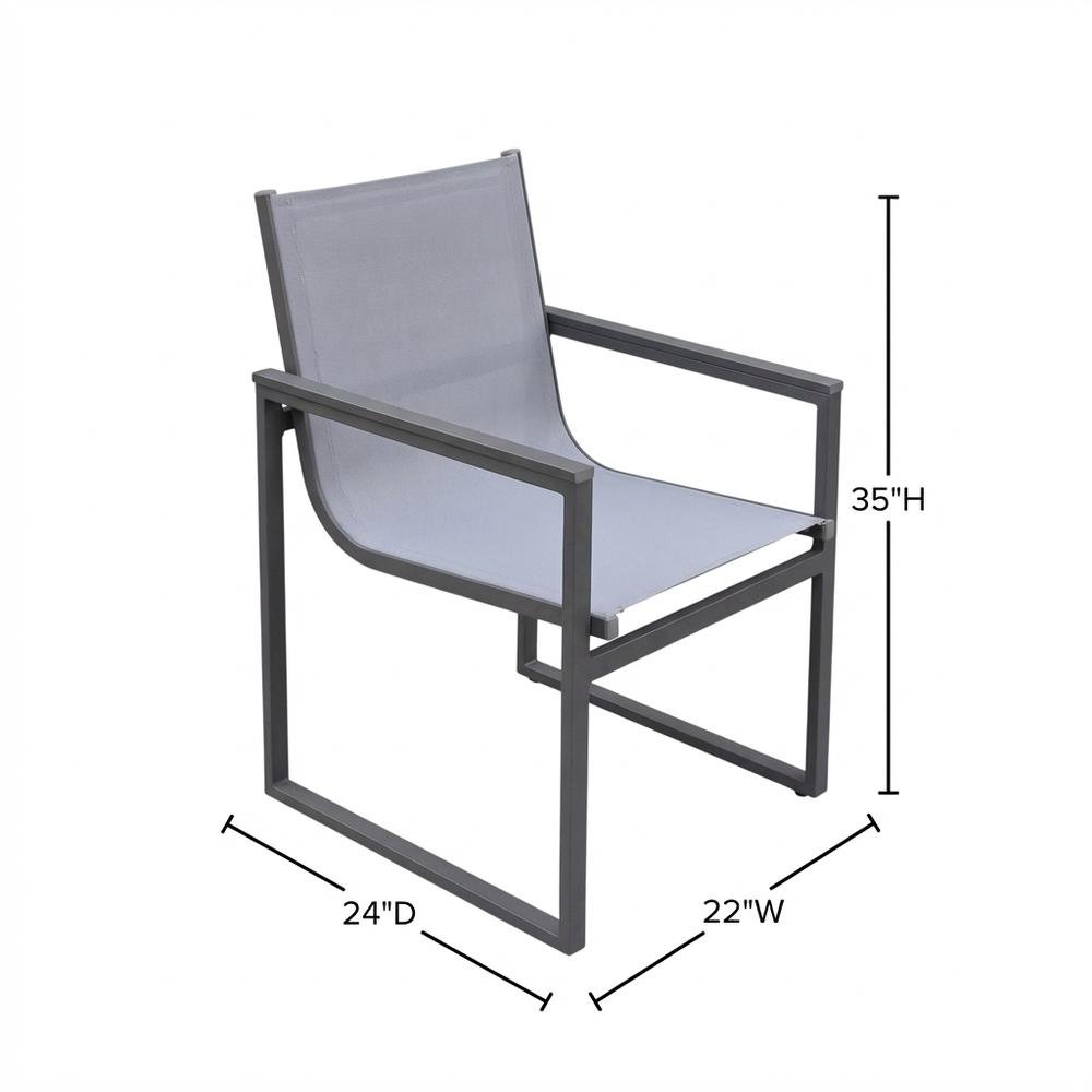 Gray Outdoor Patio Dining Chair Set With Sling Textilene And Wood Accents. Picture 7