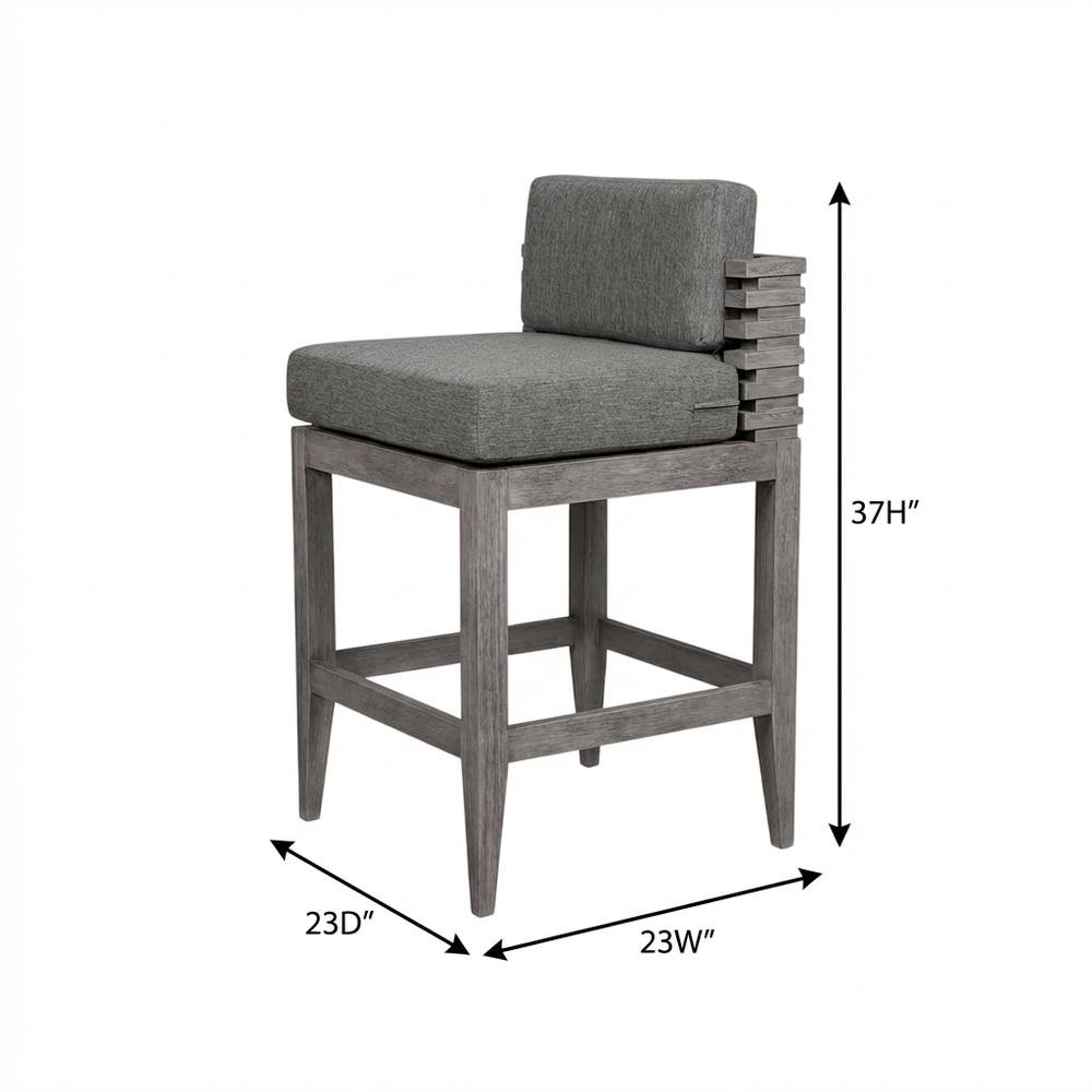 Gray Eucalyptus Wood Outdoor Patio Counter Stool With Cushions. Picture 7