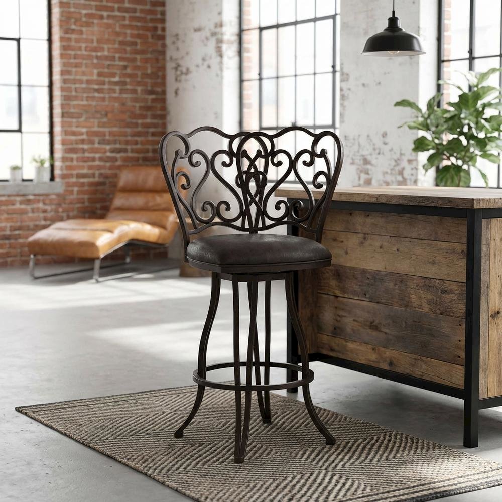 Counter Height Metal Swivel Barstool with Bandero Espresso Upholstery. Picture 7