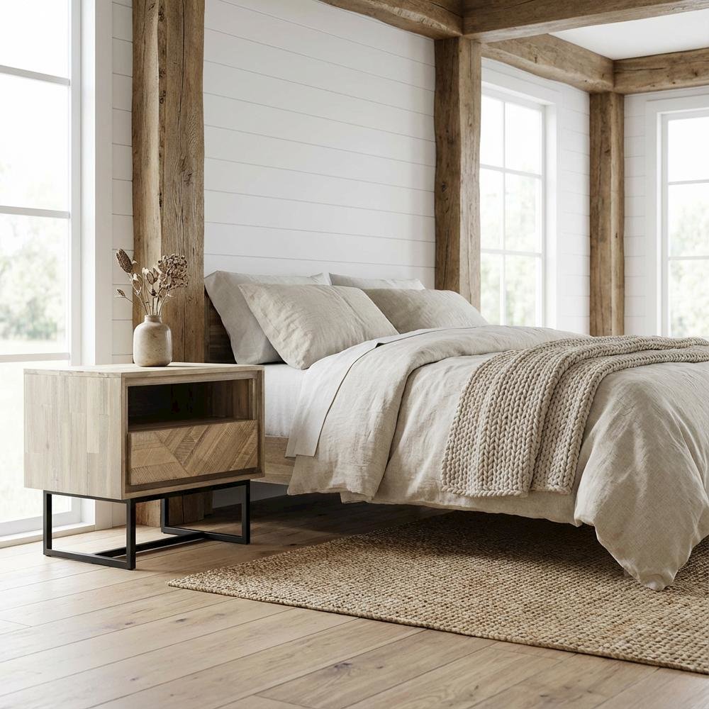 Acacia Wood Nightstand with 1 Drawer for Bedroom Storage. Picture 2