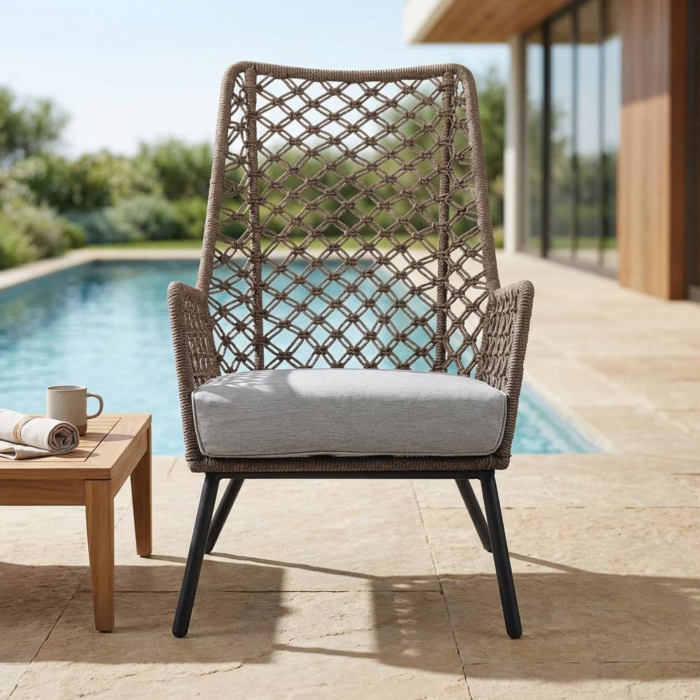 Gray Outdoor Lounge Chair With Removable Cushion, Water And Uv Resistant. Picture 3