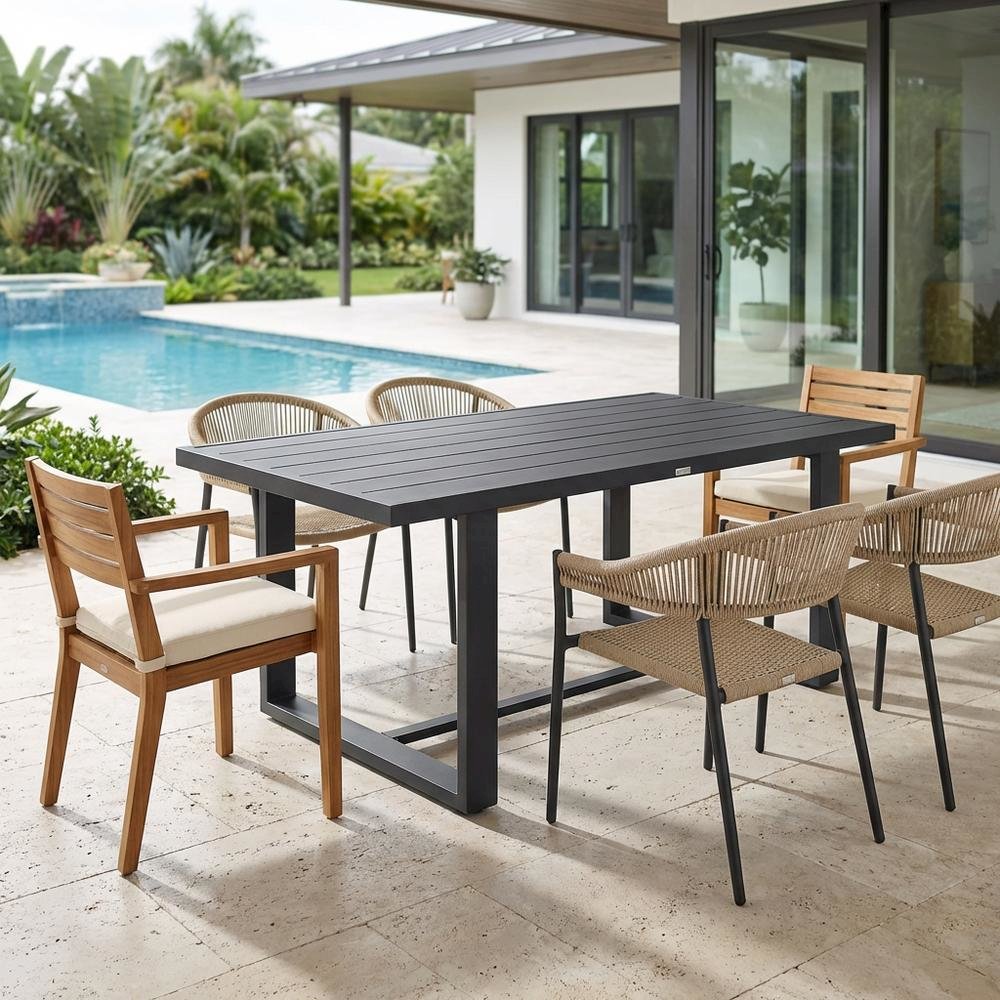Dark Gray Outdoor Patio Dining Table With Aluminum Frame. Picture 3
