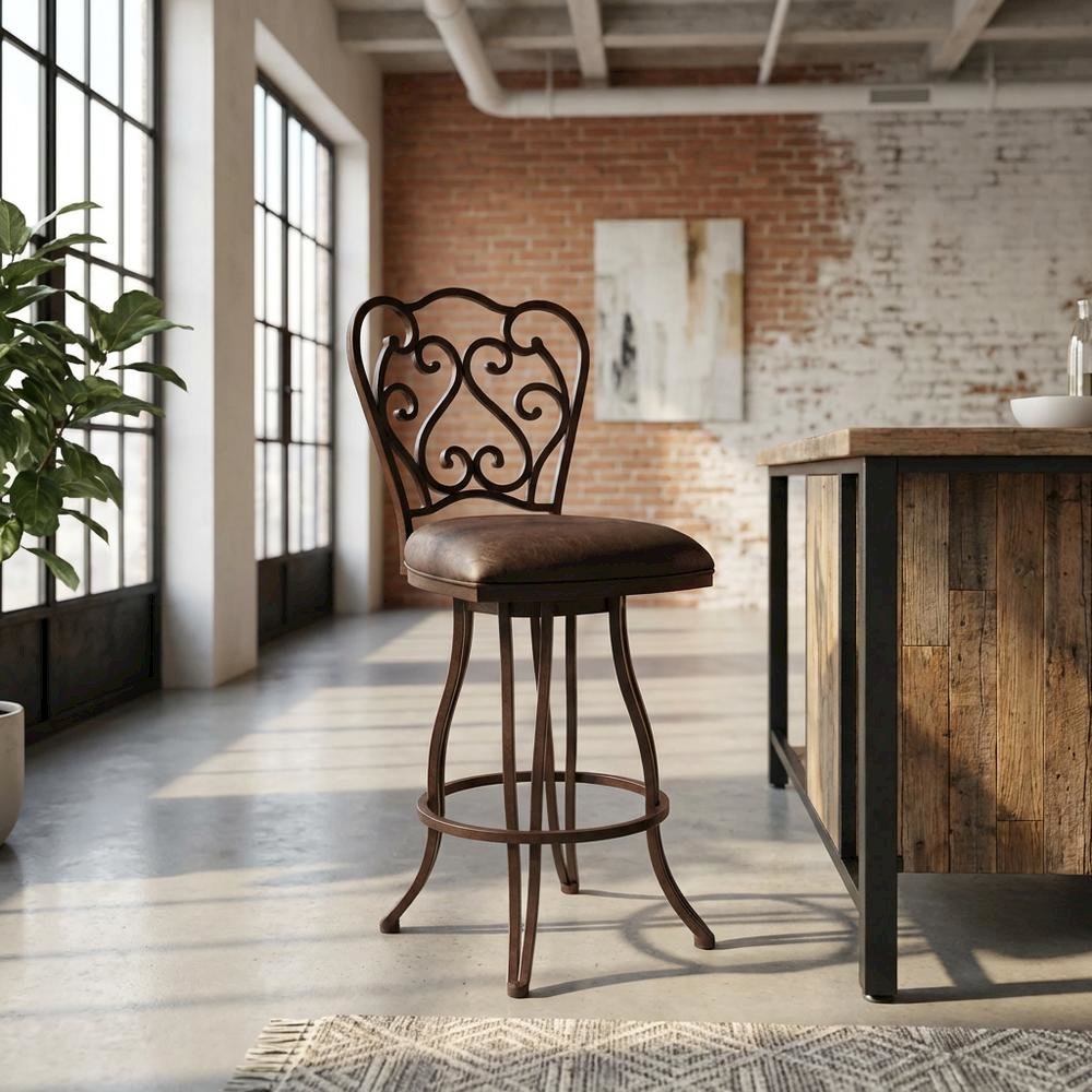 Counter Height Metal Swivel Barstool with Bandero Espresso Upholstery. Picture 8