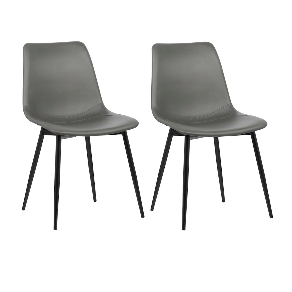 Monte Dining Chair in Gray Faux Leather with Black Metal Legs Set Of 2. Picture 1