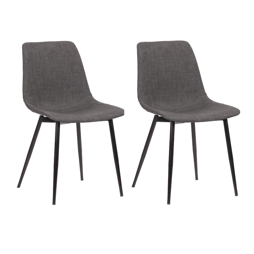 Monte Dining Chair in Charcoal Fabric with Black Metal Legs Set Of 2. Picture 1
