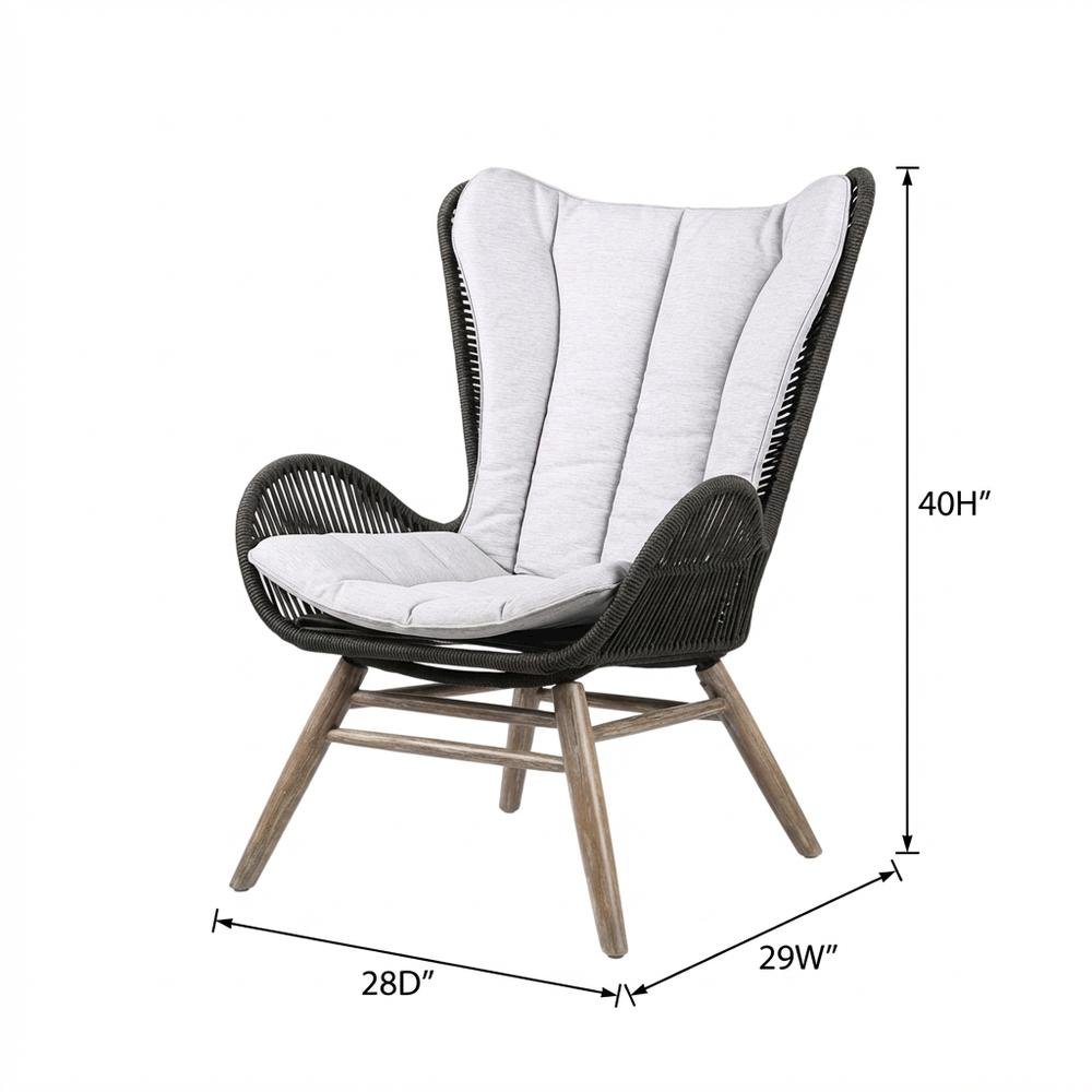 Light Eucalyptus Wood Outdoor Lounge Chair With Truffle Rope And Gray Cushion. Picture 7