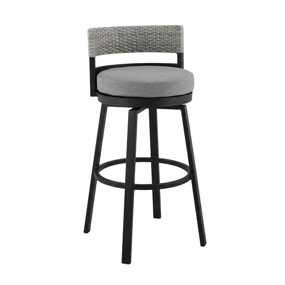 Outdoor Patio Counter Height Swivel Bar Stool, Aluminum, Dark Grey Cushions. Picture 1