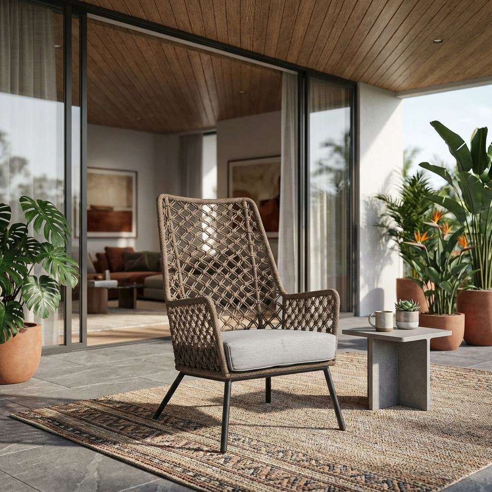 Gray Outdoor Lounge Chair With Removable Cushion, Water And Uv Resistant. Picture 2