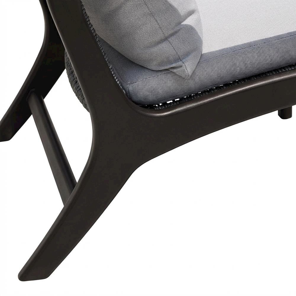 Outdoor Sofa In Dark Eucalyptus Wood And Gray Rope With White Cushions. Picture 6
