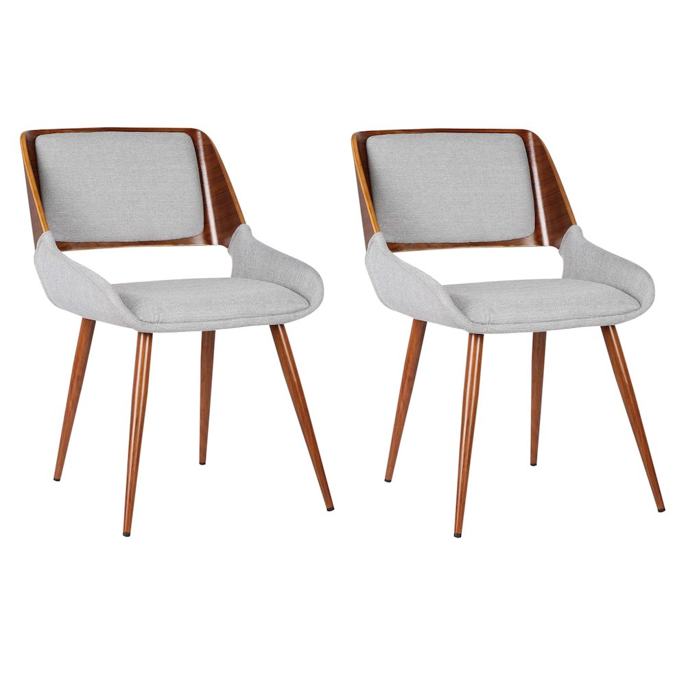 Panda Mid-Century Dining Chair Walnut Finish and Gray Fabric Set Of 2. Picture 1