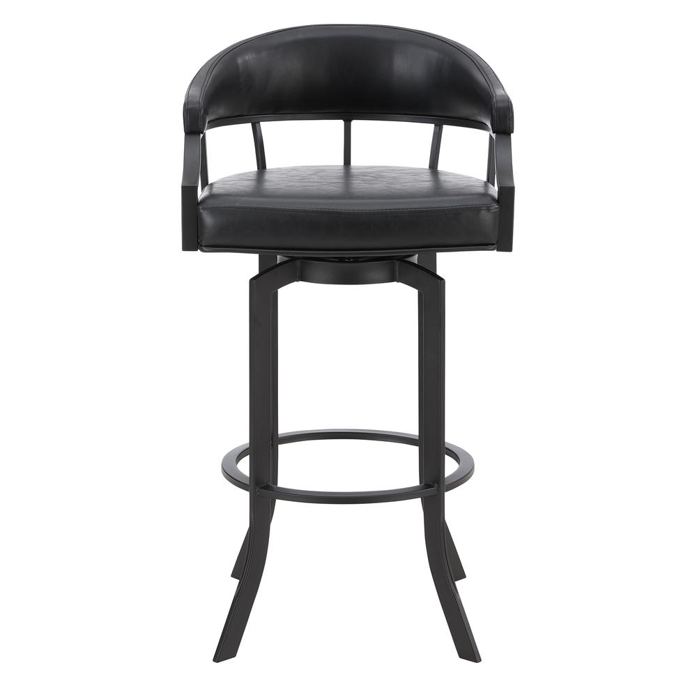 Pharaoh Swivel 30" Black Powder Coated and Black Faux Leather Metal Bar Stool. Picture 1