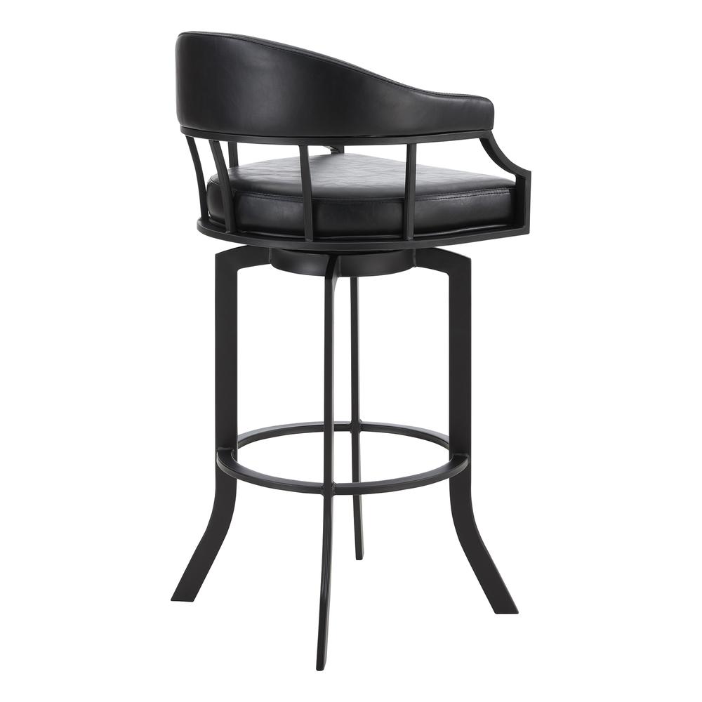 Pharaoh Swivel 30" Black Powder Coated and Black Faux Leather Metal Bar Stool. Picture 2