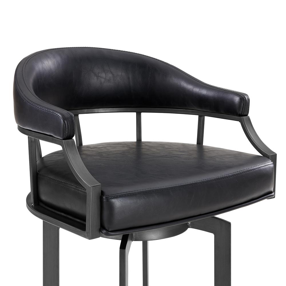 Pharaoh Swivel 26" Mineral Finish and Black Faux Leather Bar Stool. Picture 3