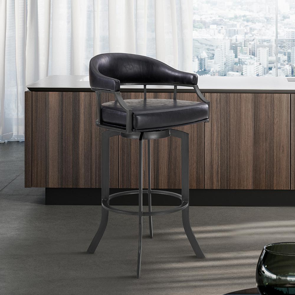 Pharaoh Swivel 26" Mineral Finish and Black Faux Leather Bar Stool. Picture 6