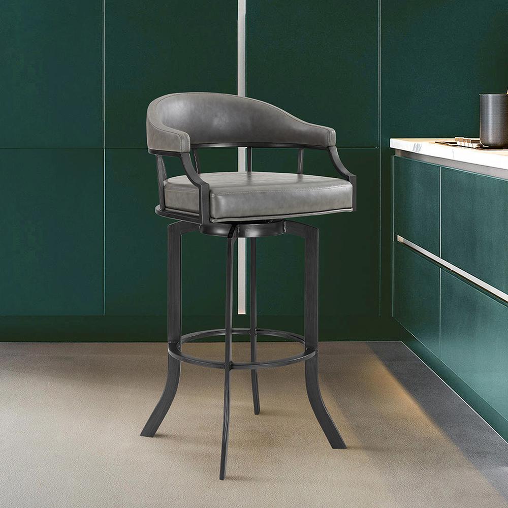 Pharaoh Swivel 26" Mineral Finish and Gray Faux Leather Bar Stool. Picture 6