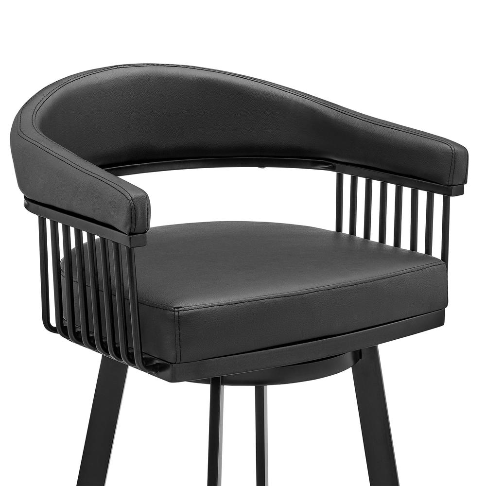 Bronson 29" Bar Height Swivel Bar Stool in Black Finish and Black Faux Leather. Picture 5